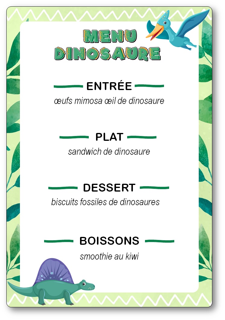 Carte menu dinosaure anniversaire à imprimer gratuitement
