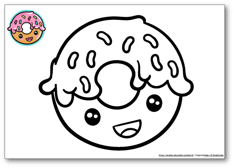 Coloriage donut kawaii à imprimer image couleur