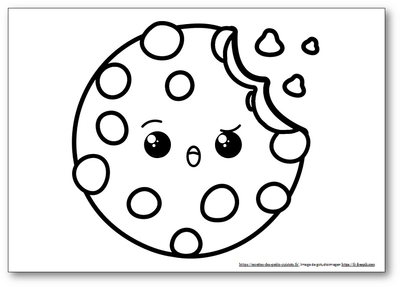 Colorier dessin cookie kawaii à télécharger gratuit noir et blanc