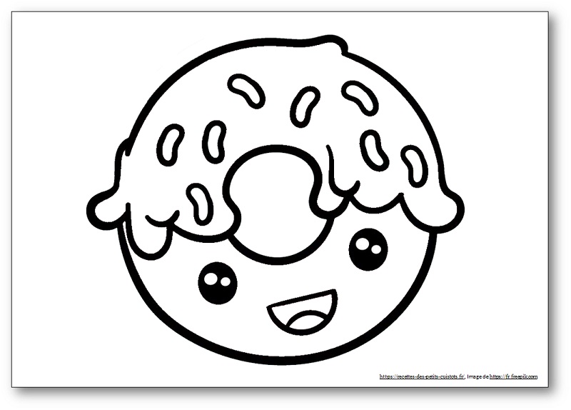 Colorier dessin donut kawaii à télécharger gratuit noir et blanc