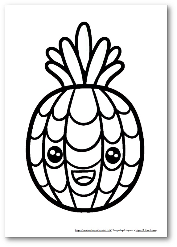 Colorier kawaii ananas à télécharger dessin gratuit noir et blanc